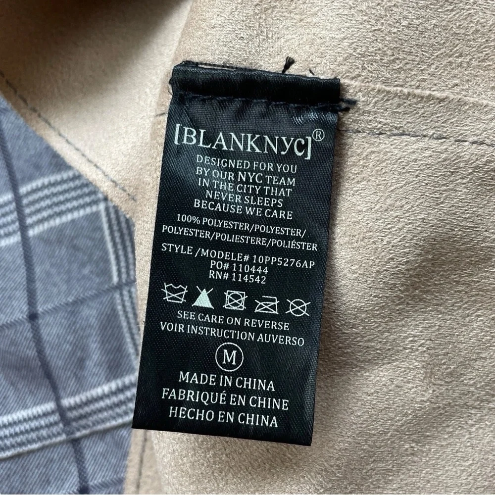 Blank NYC Anthropologie Renegade Faux Suede Plaid Longline Jacket Gray Size M